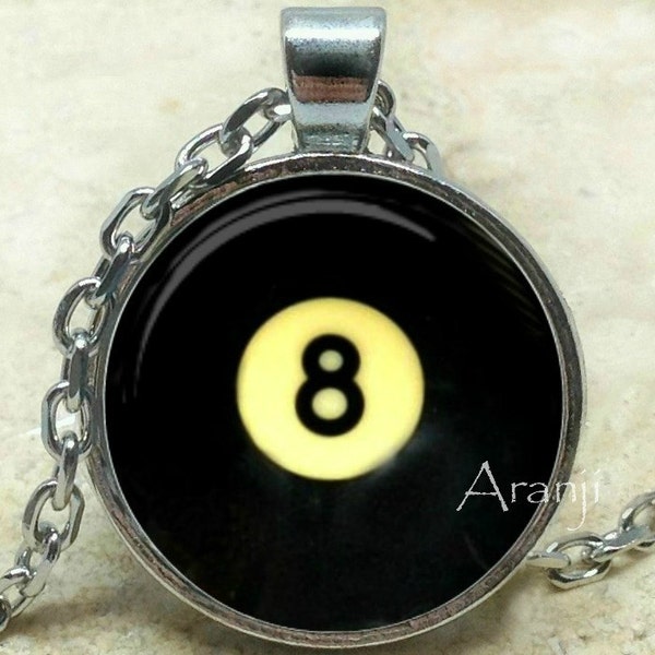 Eight ball art pendant, eight ball necklace, eight ball jewelry, billiards necklace, pool necklace, billiards, Pendant#HG158P