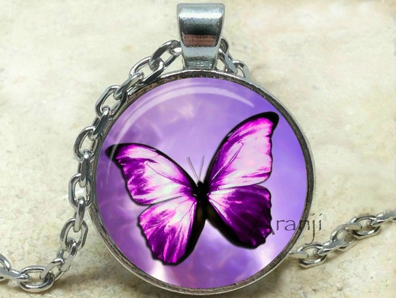 Purple Butterfly Necklace, Purple Butterfly Pendant, Purple