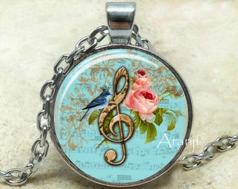 Music art pendant, treble clef art pendant, treble clef jewelry, music pendant, music necklace, music jewelry, band pendant, Pendant #PA180P