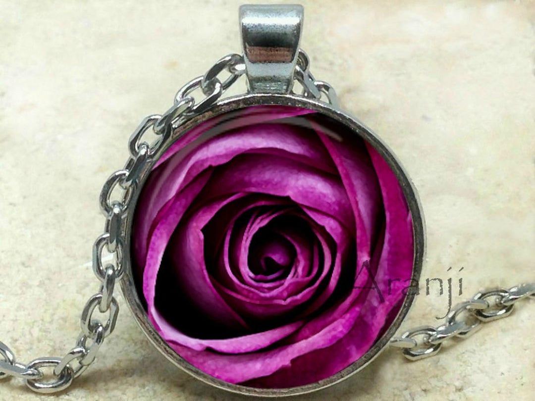 Purple Rose Necklace, Purple Rose Pendant, Rose Necklace, Rose Jewelry