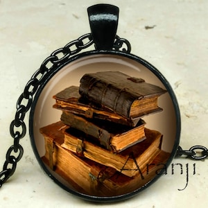 Book pendant, book necklace, book jewelry, books, library necklace, library pendant, bookshelf necklace, Pendant #HG237BK