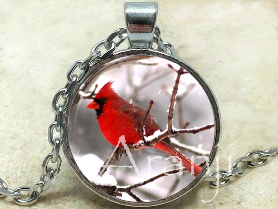 Red cardinal art pendant, red cardinal necklace, red cardinal jewelry, cardinal necklace, red cardinal bird, Pendant #AN111P