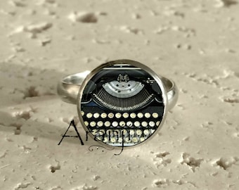 Typewriter ring, writer ring, typewriter jewelry, writer jewelry, typewriter adjustable ring, typewriter, Ring#HG138R