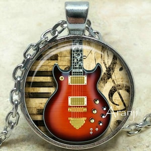 Electric guitar art pendant, guitar necklace, guitar pendant, guitar jewelry, music necklace, music jewelry, instrument, Pendant#HG162P