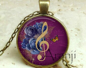 Music art pendant, treble clef art pendant, treble clef jewelry, music pendant, music necklace, music jewelry, band pendant, Pendant #PA148P