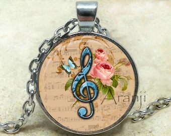 Music art pendant, treble clef art pendant, treble clef jewelry, music pendant, music necklace, music jewelry, band pendant, Pendant #PA181P