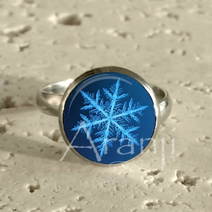 Snowflake ring, blue snowflake ring, snowflake jewelry, adjustable ring, snowflake adjustable ring, snowflake, Ring #PA156R