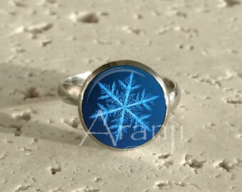 Snowflake ring, blue snowflake ring, snowflake jewelry, adjustable ring, snowflake adjustable ring, snowflake, Ring #PA156R