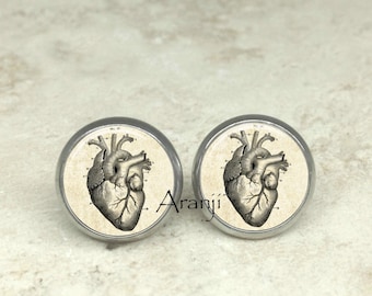 Victorian heart earrings, heart earrings, anatomical heart earrings, heart anatomy earrings, heart studs, heart jewelry, heart, AN214E