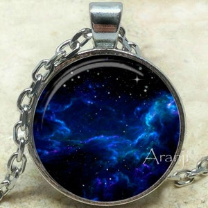 Midnight blue nebula art pendant, galaxy necklace, nebula necklace, galaxy pendant, space jewelry, astronomy, nebula, Pendant #SP126P