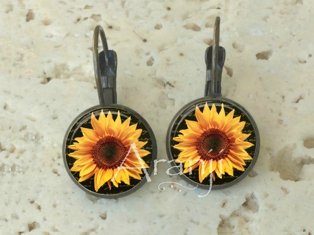 Sunflower Oil Painting Vintage Earrings