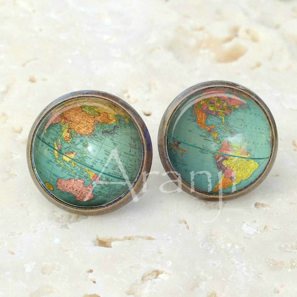 Globe earrings, globe post earrings, globe stud earrings, travel earrings, map earrings, globe jewelry, gift for teacher, HG1868E