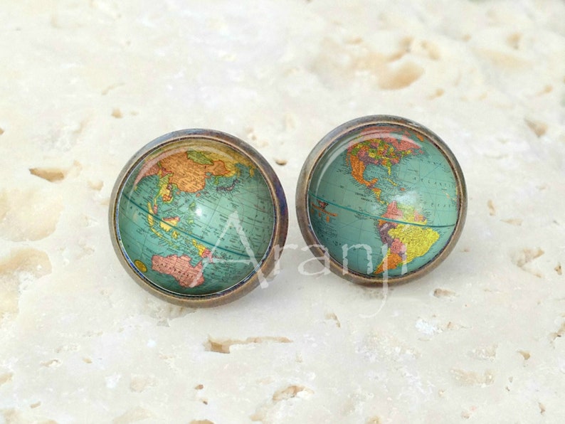 Globe earrings globe post earrings globe stud earrings Antique bronze