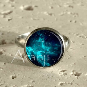 Turquoise nebula art ring, galaxy ring, galaxy, galaxy jewelry, nebula ring, nebula jewelry, space, space jewelry, Ring #SP112R