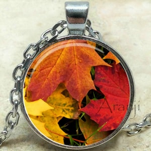 Autumn leaves art pendant, autumn necklace, autumn jewelry, fall pendant, fall leaves necklace, fall leaves pendant, fall, Pendant #PL209P