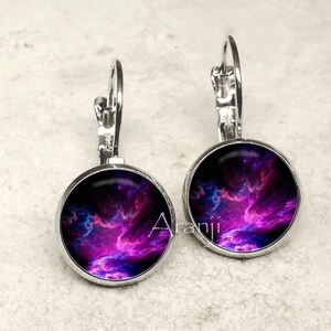 Purple nebula earrings, nebula jewelry, nebula leverback earrings, nebula earrings, space earrings, space jewelry, galaxy, nebula, SP109LB