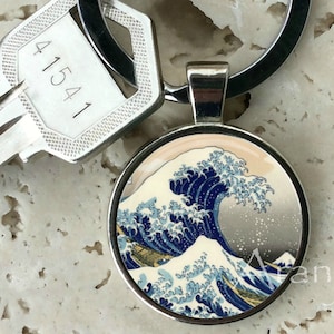 Great Wave Off Kanagawa keychain, key chain, key ring, key fob, Great Wave keychain, art key chain, Hokusai keychain, Japan keychain #AR117K