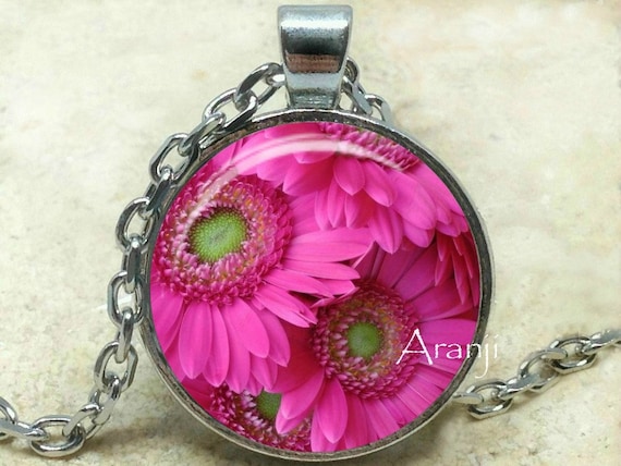 Pink Gerbera Daisy Pendant, Pink Flower Necklace, Daisy Necklace