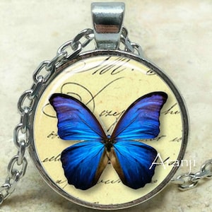 Blue butterfly necklace, butterfly necklace, butterfly pendant, butterfly jewelry, blue butterfly necklace, iridescent blue, Pendant #AN195P