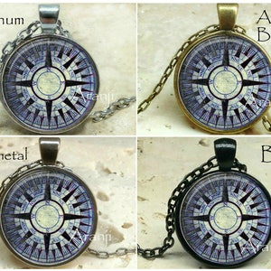 Ancient mariner's compass art pendant, compass necklace, compass jewelry, mariner's compass necklace, antique compass, Pendant HG228P image 2