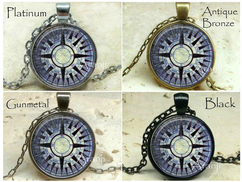 Ancient mariner's compass art pendant, compass necklace, compass jewelry, mariner's compass necklace, antique compass, Pendant HG228P image 2