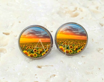 Sunflower field earrings, sunflower stud earrings, flower earrings, sunflower posts, flower stud earrings, sunflowers, SP154E