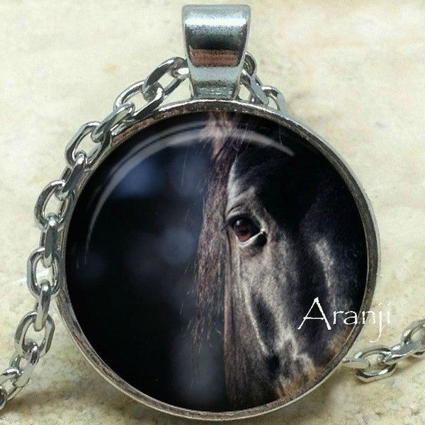 Horse art pendant, horse necklace, horse jewelry, black horse pendant, horse art, black horse necklace, horse, Pendant #AN160P