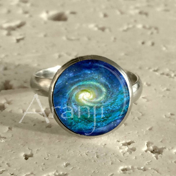 Blue galaxy art ring, spiral galaxy ring, galaxy, galaxy jewelry, space jewelry, nebula ring, astronomy, Ring #SP148R