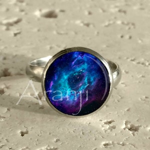 Blue and purple nebula art ring, galaxy jewelry, nebula ring, nebula jewelry, galaxy, galaxy ring, space, nebula, Ring #SP145R