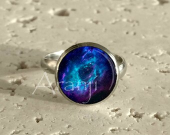 Blue and purple nebula art ring, galaxy jewelry, nebula ring, nebula jewelry, galaxy, galaxy ring, space, nebula, Ring #SP145R