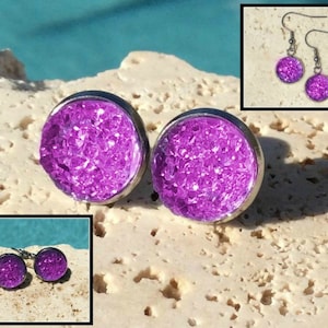 Purple Rain purple druzy stud, hook, post, leverback, purple drop earrings, purple druzy earrings, purple bridesmaid gift, Earring#V12E