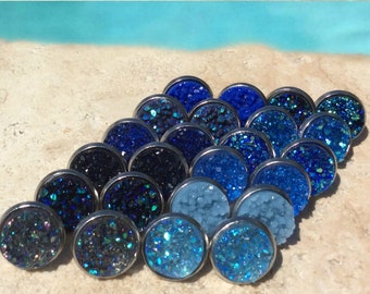 Choose your favorite blue druzy earrings, blue druzy earrings, blue druzy stud earrings, blue druzy post earrings, blue bridesmaid blue gift