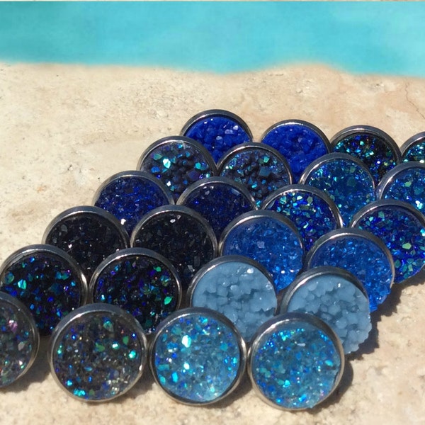 Choose your favorite blue druzy earrings, blue druzy earrings, blue druzy stud earrings, blue druzy post earrings, blue bridesmaid blue gift