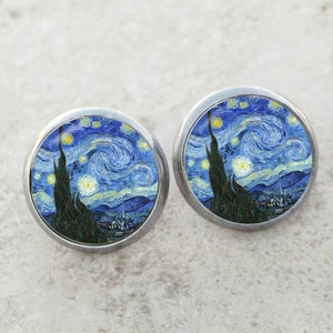 Van Gogh Starry Night earrings, Starry Night earrings, Van Gogh earrings, fine art earrings, Starry Night studs, Starry Night posts, AR145E