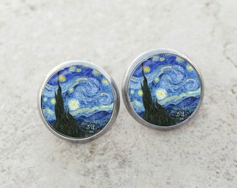 Van Gogh Starry Night earrings, Starry Night earrings, Van Gogh earrings, fine art earrings, Starry Night studs, Starry Night posts, AR145E