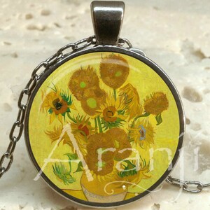 Vincent Van Gogh - Sunflowers necklace, Sunflowers pendant, Sunflowers jewelry, Van Gogh pendant, sunflower fine art pendant, Pendant#AR156P