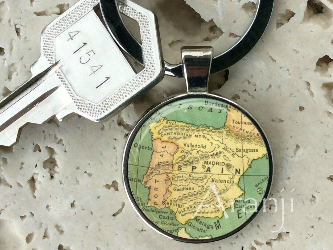 Map of Spain Keychain, Key Chain, Key Ring, Key Fob, Spain Key Chain