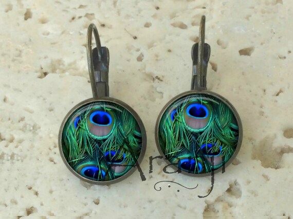 Peacock Earrings, Peacock Jewelry, Peacock Feather Earrings