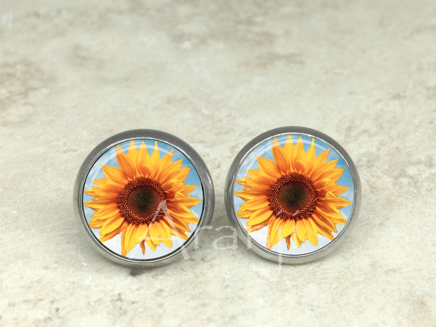 Sunflower art earrings sunflower earrings sunflower stud Etsy
