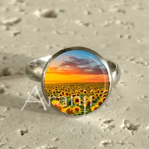 Sunflowers, sunflower ring, sunflower, sunflower jewelry, sunflower photo ring, sunflowers jewelry, Ring #SP154R