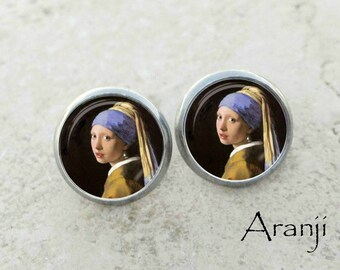 Girl with a Pearl Earring earrings, Vermeer earrings, Girl With a Pearl Earring jewelry, Vermeer art earrings, fine art earrings AR114E