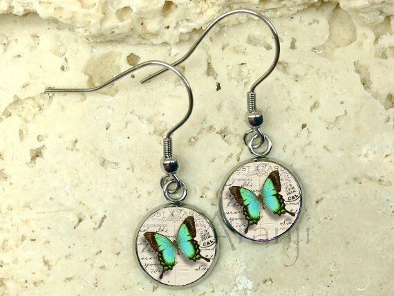 Green sales butterfly earrings