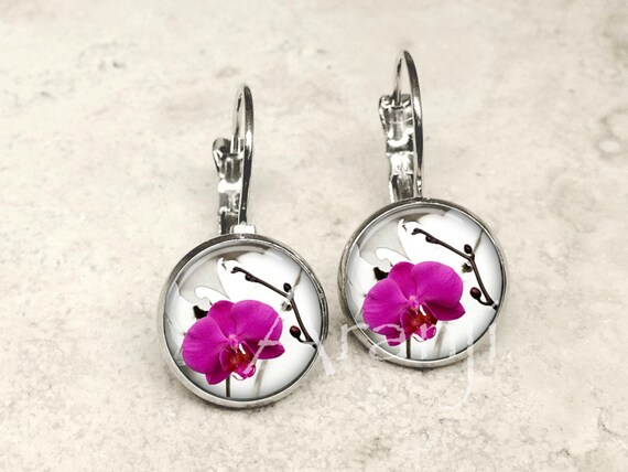 Orchid Earrings, Phalaenopsis Orchid Earrings, Orchid Lever Back