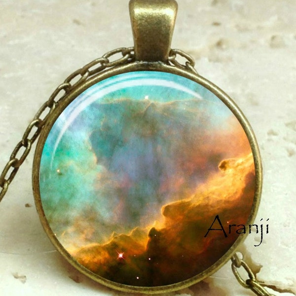 Omega nebula art pendant, nebula necklace, galaxy necklace, space jewelry, Omega nebula necklace, Pendant #SP182BR