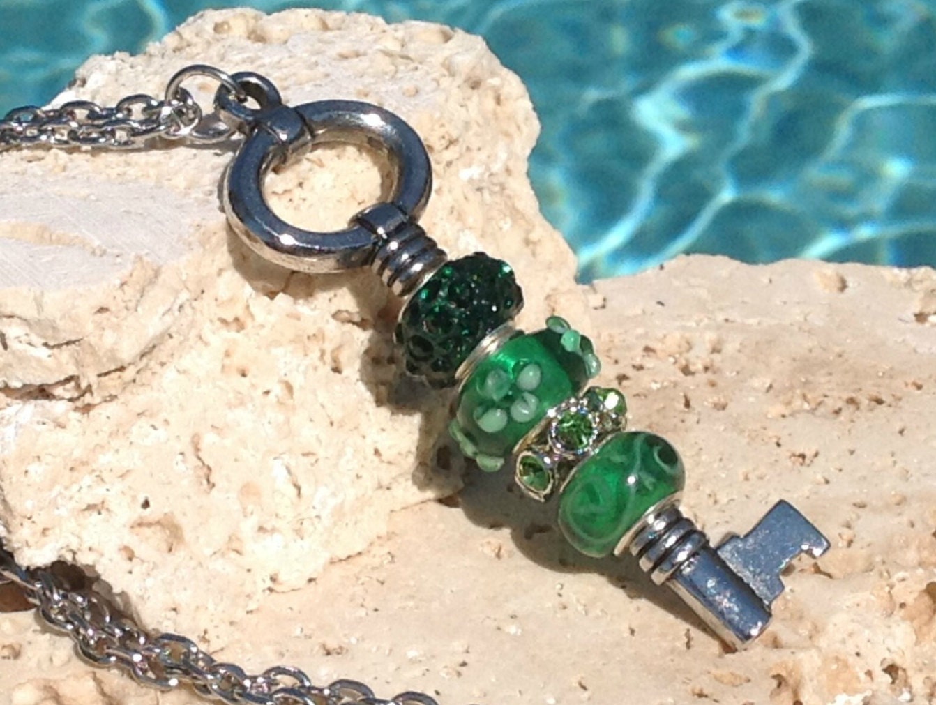 Bright Emerald Green Key Necklace Dark Green Key Pendant Key Etsy