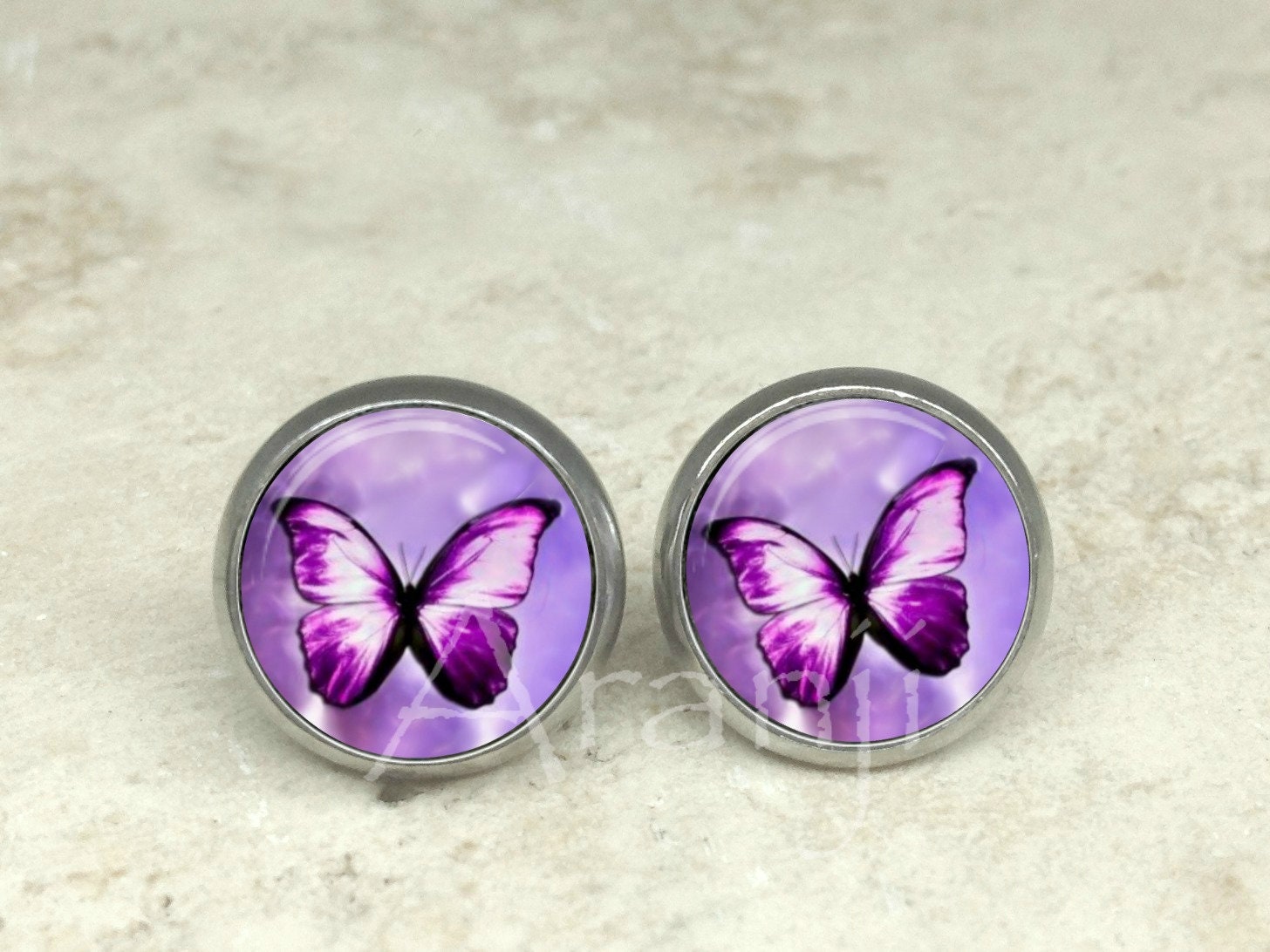 Purple butterfly stud earrings deals