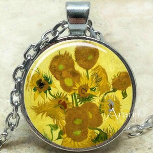Vincent Van Gogh - Sunflowers necklace, Sunflowers pendant, Sunflowers jewelry, Van Gogh pendant, sunflower fine art pendant, Pendant#AR137P