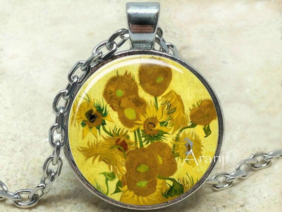 Vincent Van Gogh Sunflowers necklace Sunflowers pendant Sunflowers jewelry Van Gogh pendant sunflower fine art pendant PendantAR137P Etsy