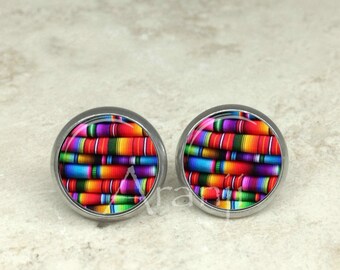 Mexican blanket stud earrings, post earrings, Mexican blanket earrings, stud earrings, colorful post earrings, Mexican stud earrings, PA188E