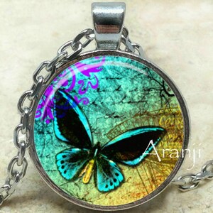 Blue butterfly art pendant, butterfly necklace, butterfly pendant, butterfly Jewelry, butterfly art necklace, Pendant #AN192P